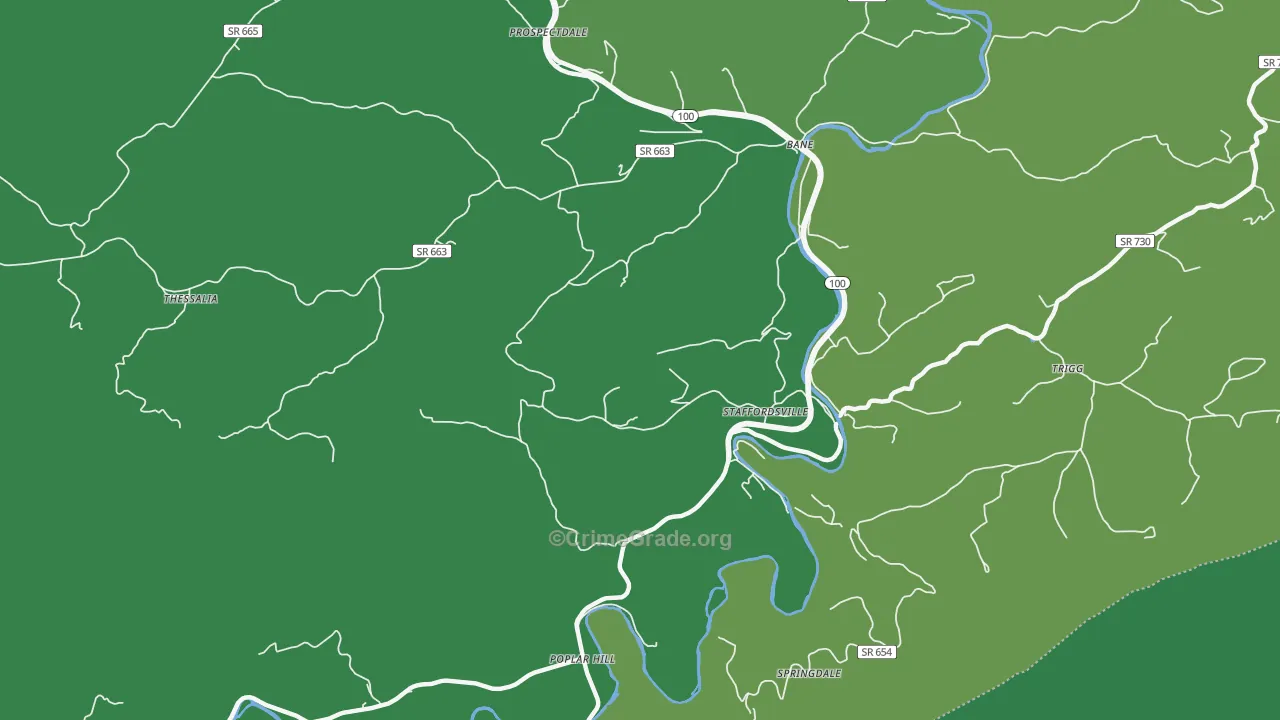 Staffordsville, VA Map of Vehicle Theft Rates