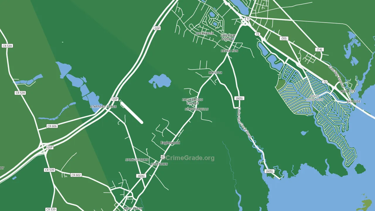 Staffordville, NJ Map of Vehicle Theft Rates
