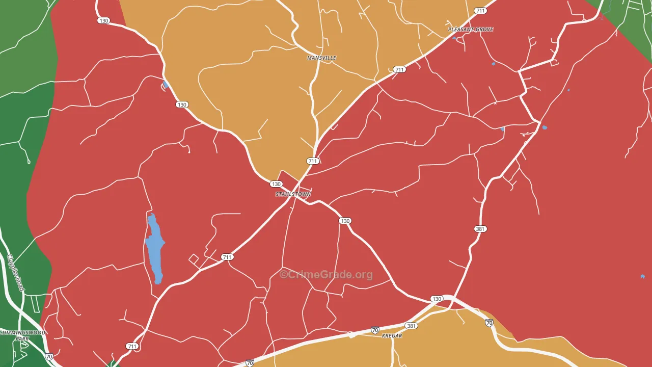 Stahlstown, PA Map of Vehicle Theft Rates