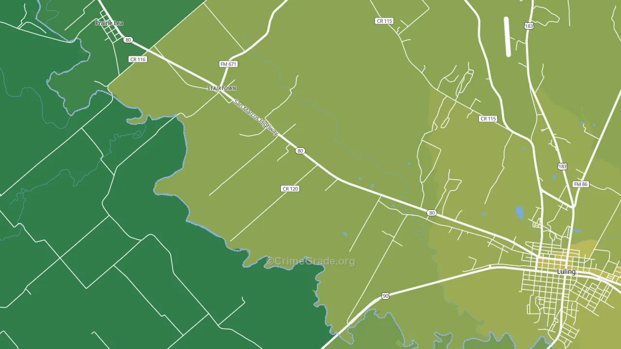 Stairtown, TX Map of Vehicle Theft Rates