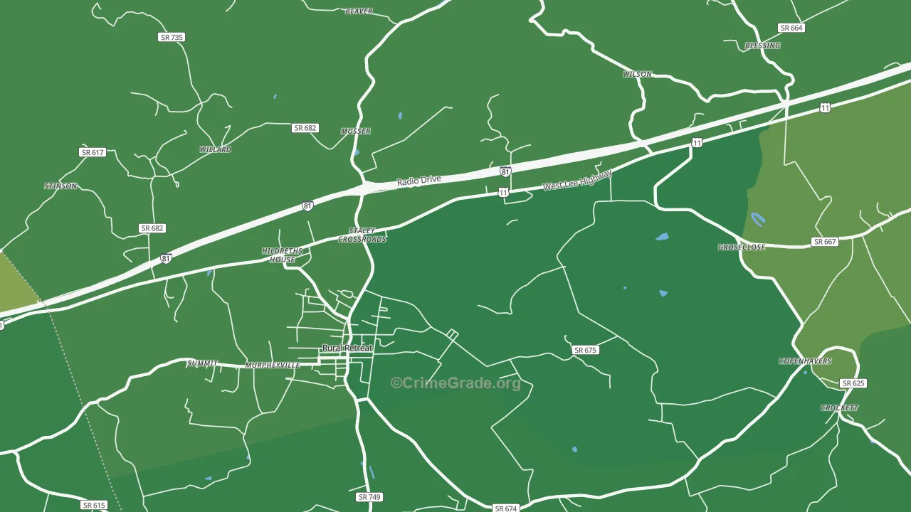 Staley Crossroads, VA Map of Vehicle Theft Rates