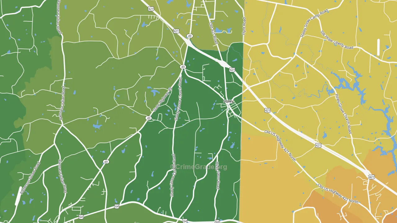 Staley, NC Map of Vehicle Theft Rates