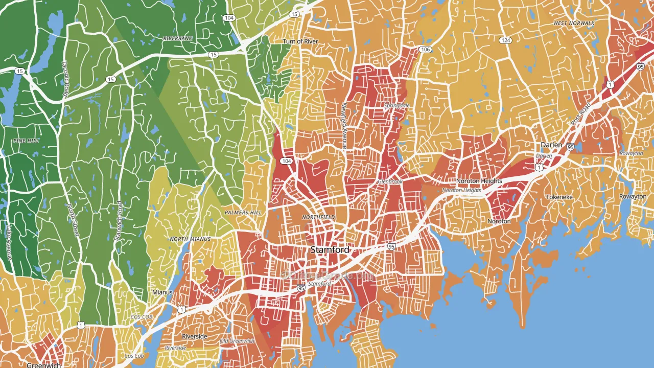 Stamford, CT Map of Vehicle Theft Rates