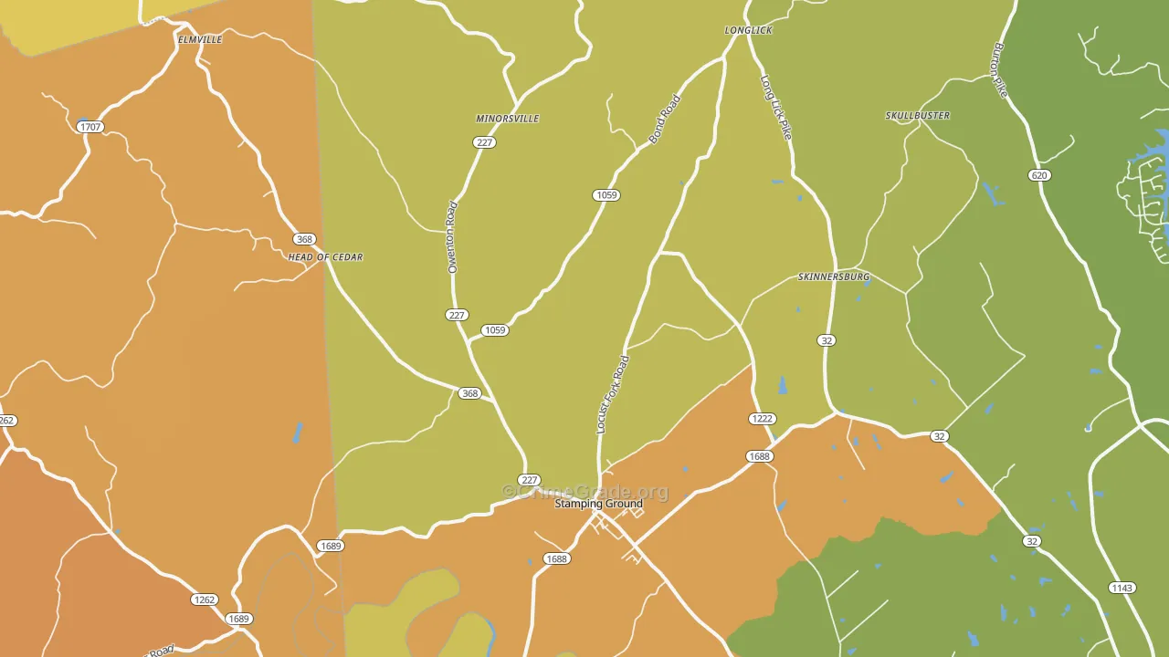 Stamping Ground, KY Map of Vehicle Theft Rates