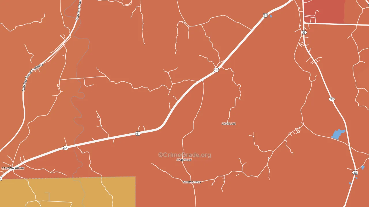 Stampley, MS Map of Vehicle Theft Rates