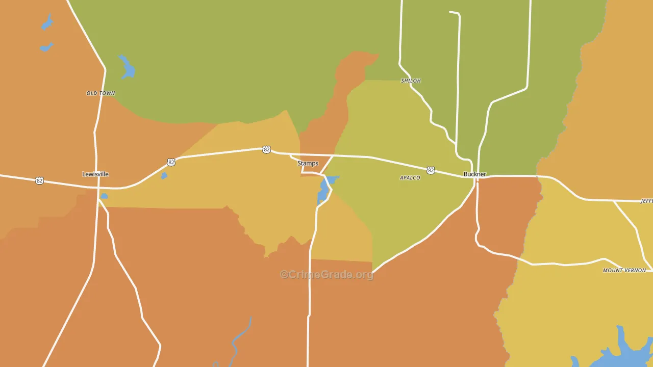 Stamps, AR Map of Vehicle Theft Rates