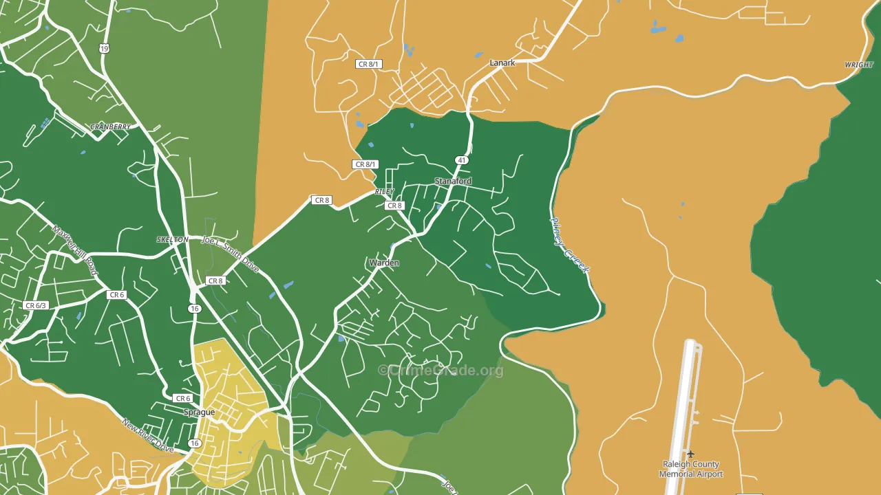 Stanaford, WV Map of Vehicle Theft Rates