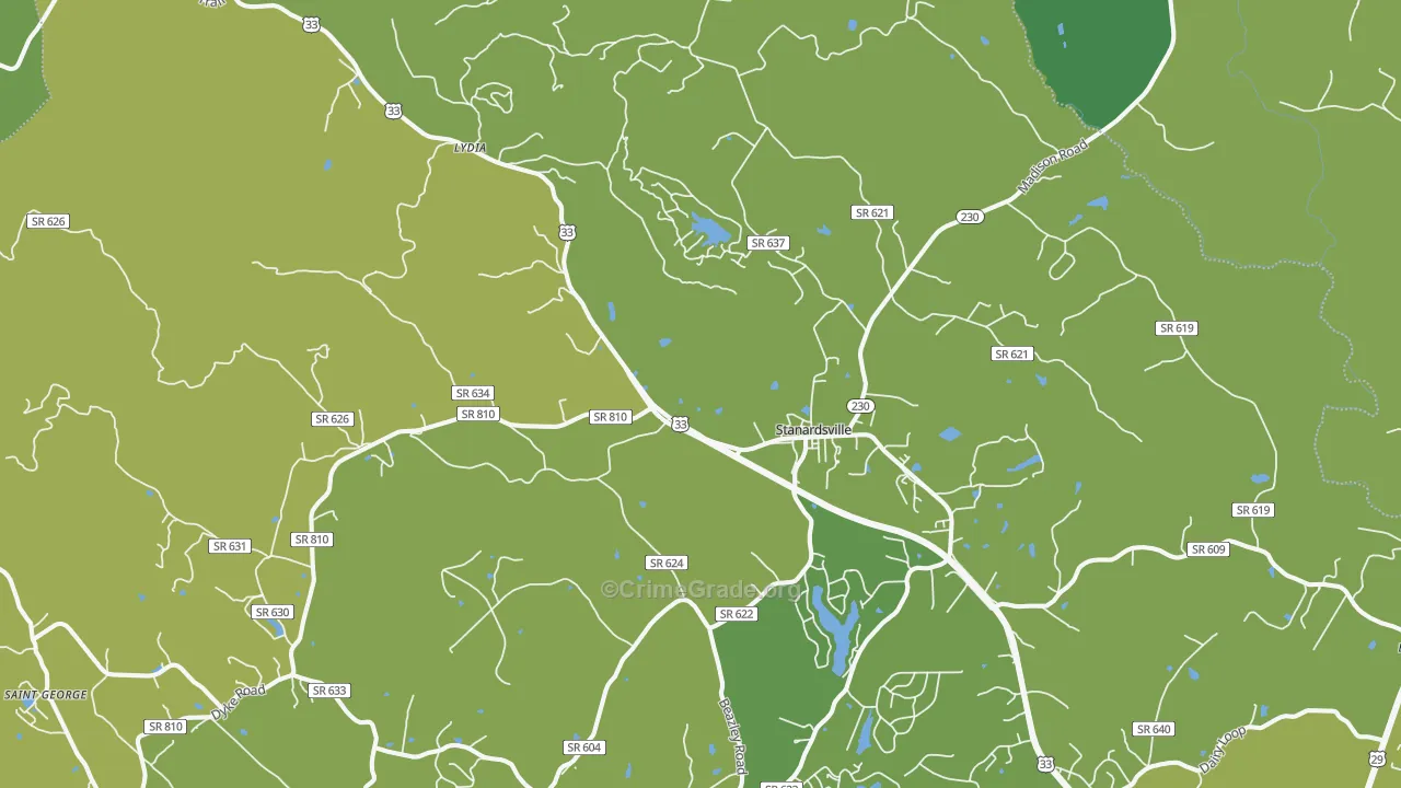 Stanardsville, VA Map of Vehicle Theft Rates