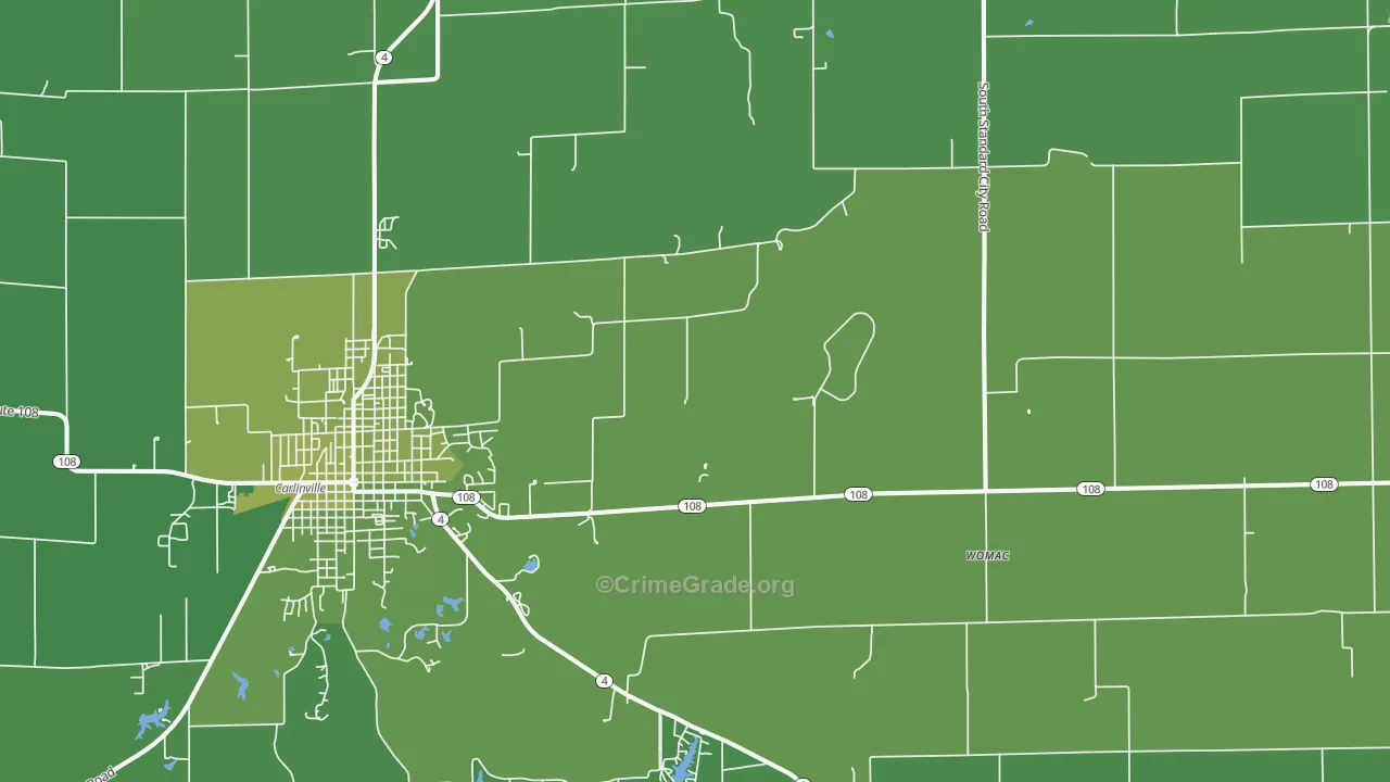 Standard City, IL Map of Vehicle Theft Rates