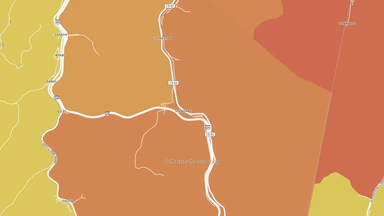 Standard, WV Map of Vehicle Theft Rates