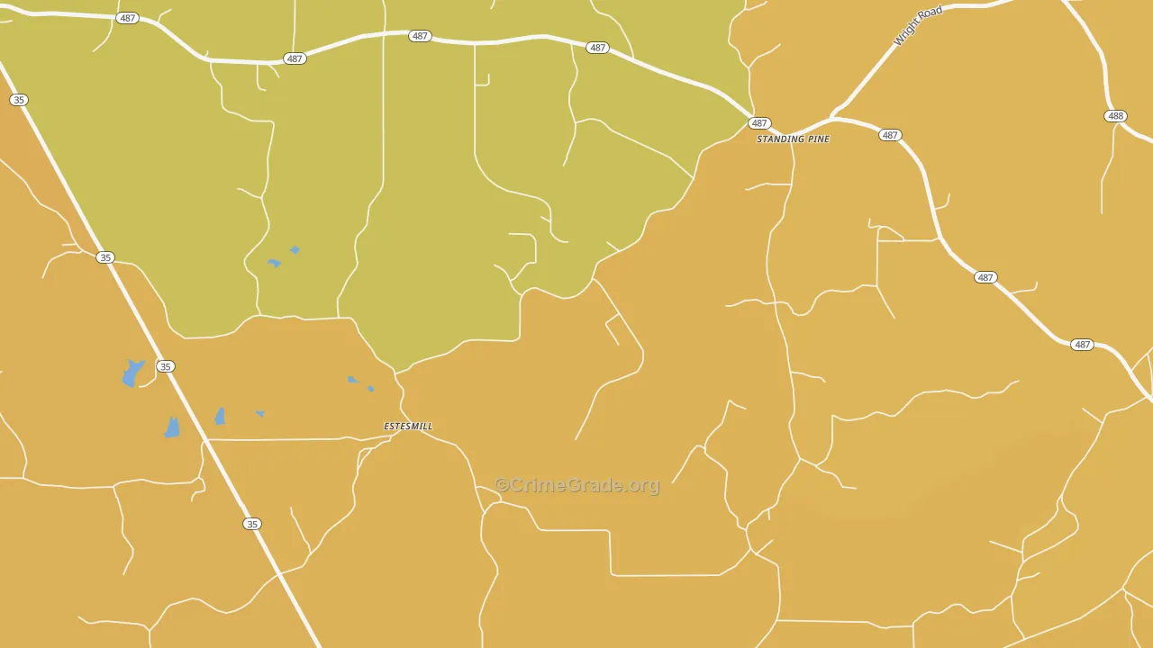 Standing Pine, MS Map of Vehicle Theft Rates