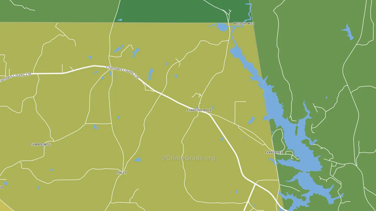 Standing Rock, AL Map of Vehicle Theft Rates