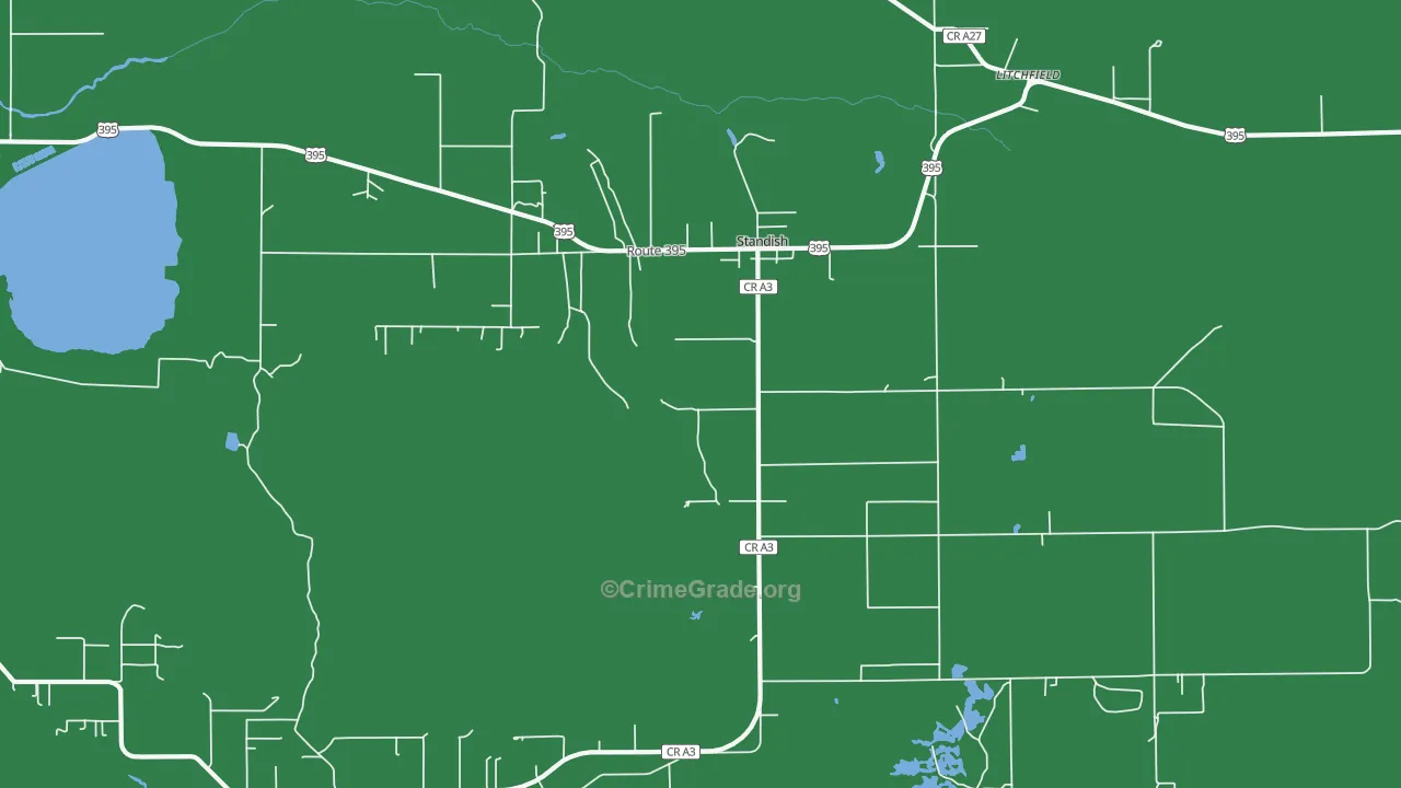 Standish, CA Map of Vehicle Theft Rates