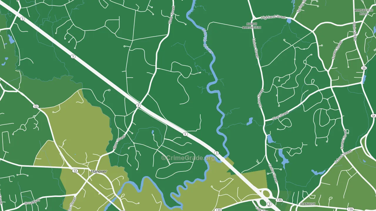 Standish, MA Map of Vehicle Theft Rates