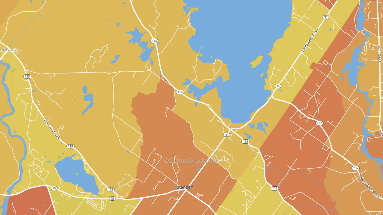Standish, ME Map of Vehicle Theft Rates