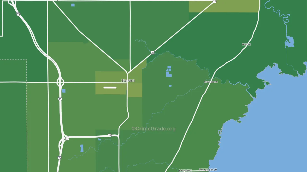 Standish, MI Map of Vehicle Theft Rates