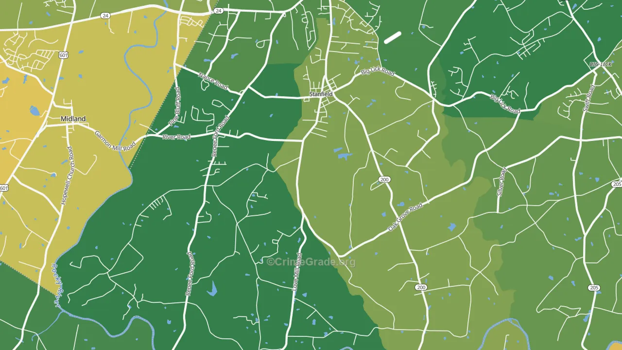 Stanfield, NC Map of Vehicle Theft Rates