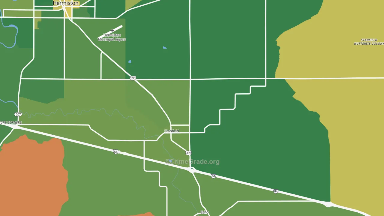 Stanfield, OR Map of Vehicle Theft Rates