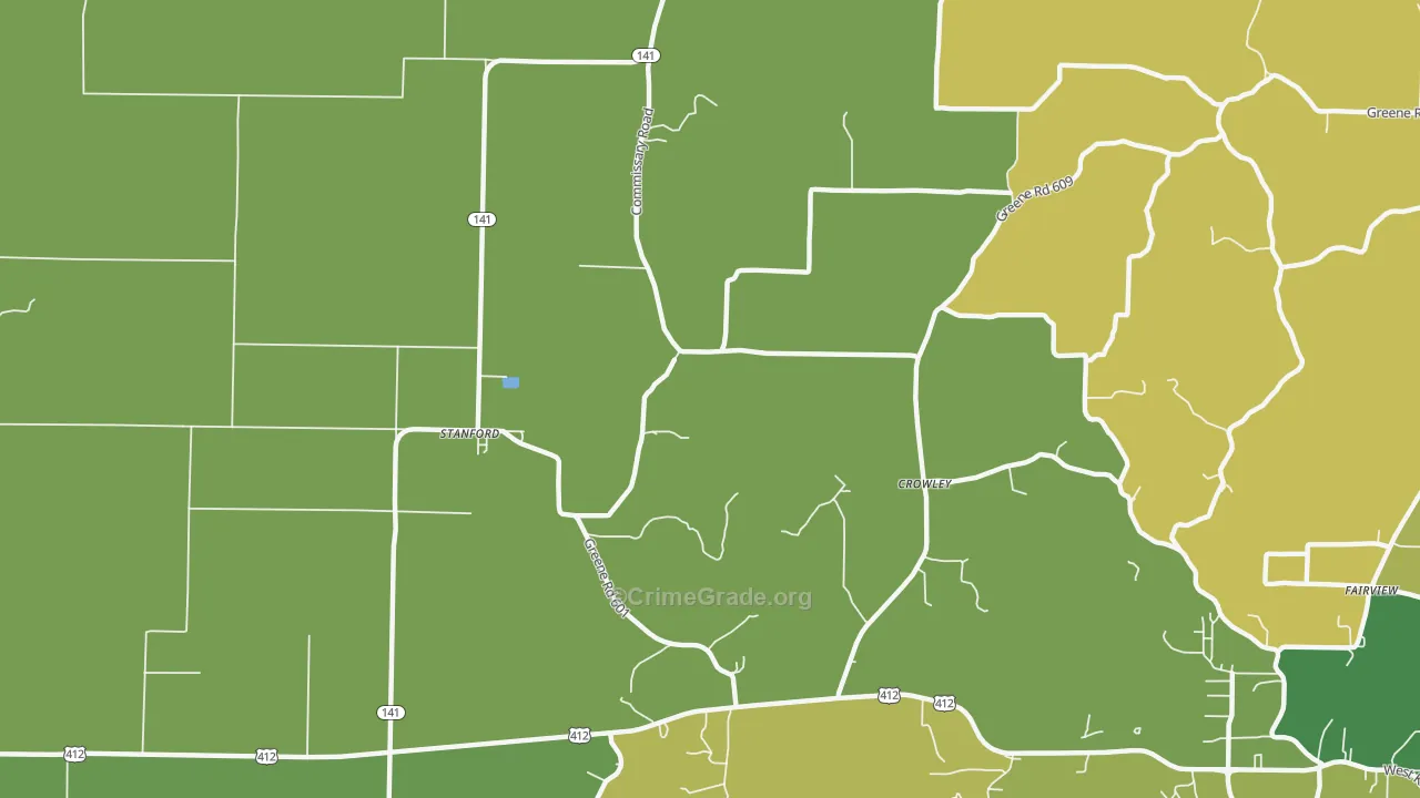Stanford, AR Map of Vehicle Theft Rates