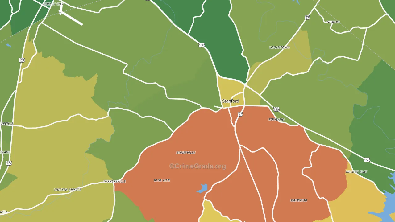 Stanford, KY Map of Vehicle Theft Rates