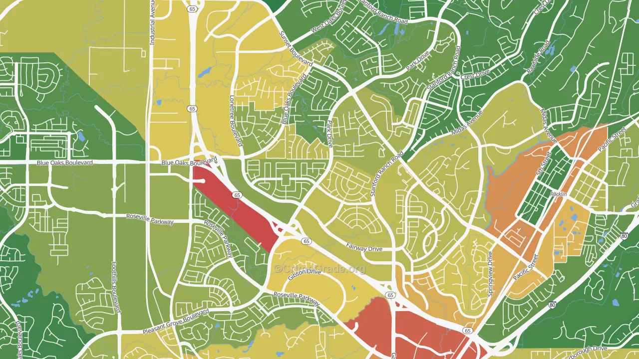 Stanford, Roseville, CA Map of Vehicle Theft Rates