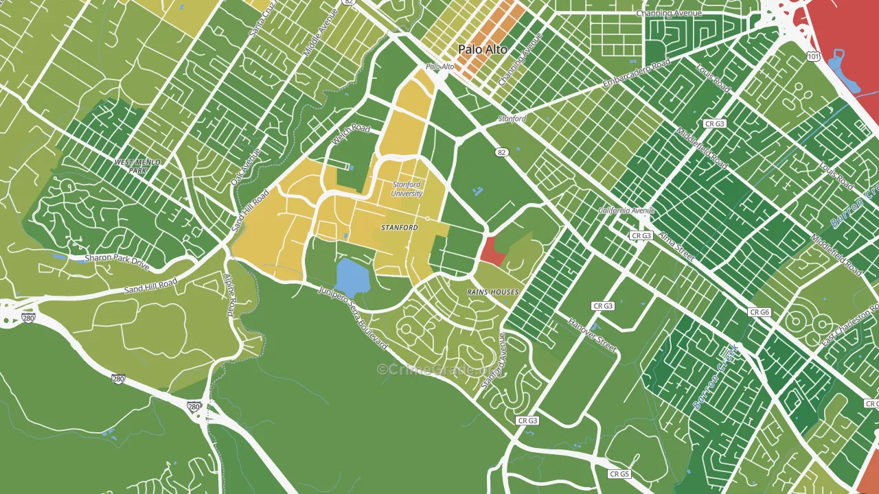 Stanford University, Stanford, CA Map of Vehicle Theft Rates