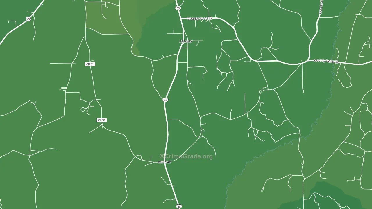 Stanley, AL Map of Vehicle Theft Rates