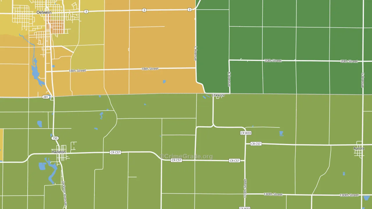 Stanley, IA Map of Vehicle Theft Rates