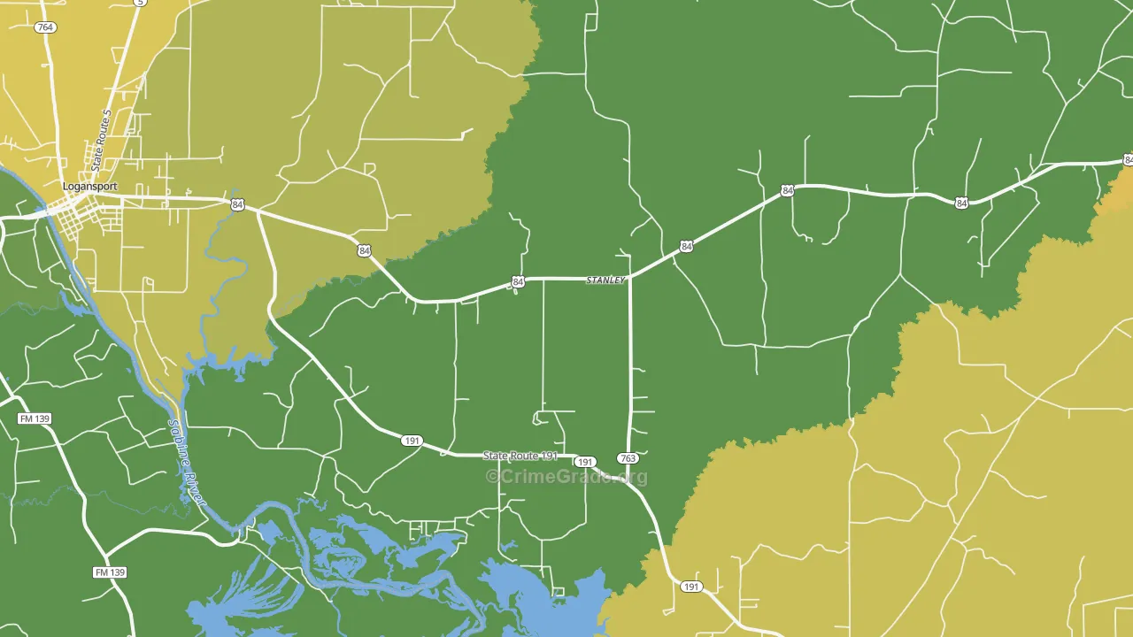 Stanley, LA Map of Vehicle Theft Rates