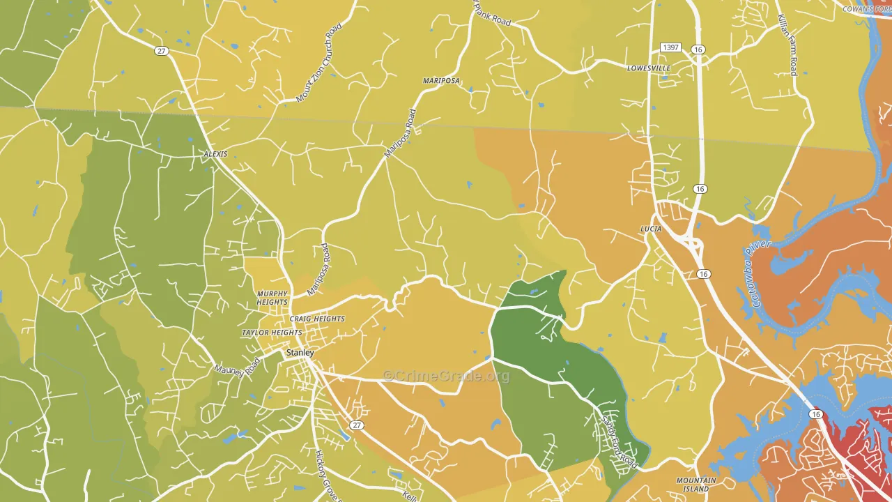 Stanley, NC Map of Vehicle Theft Rates