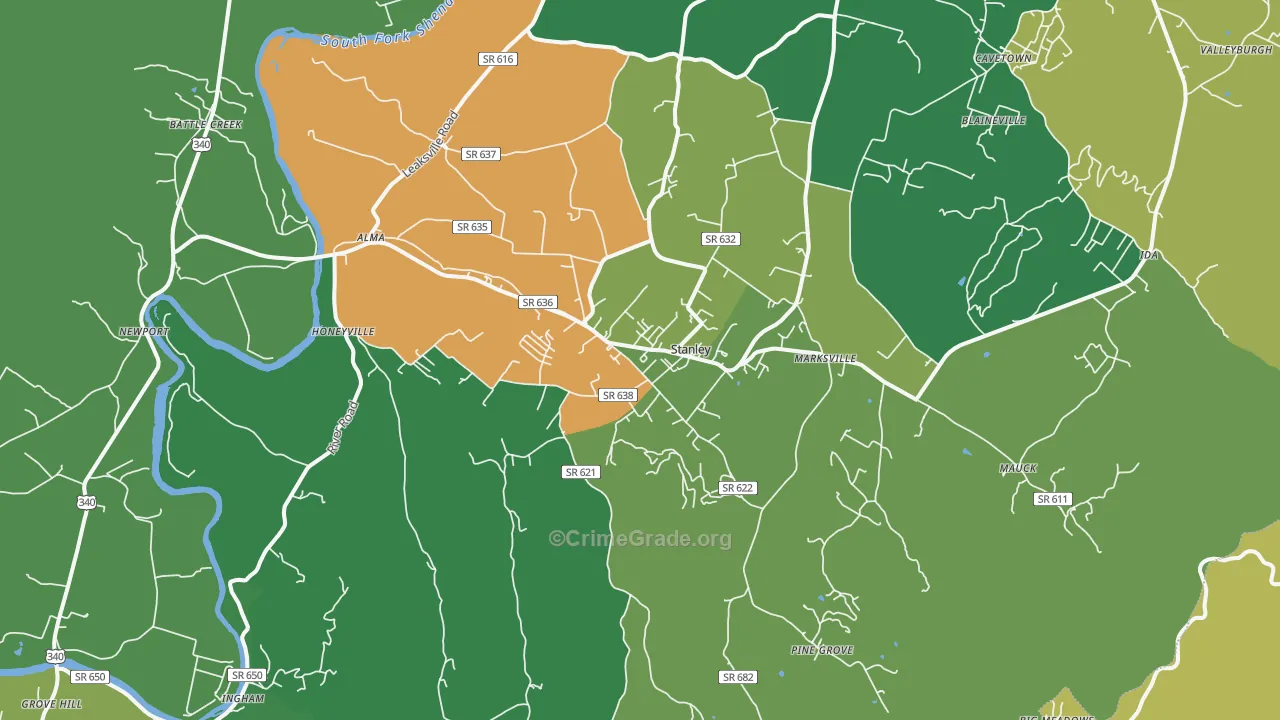 Stanley, VA Map of Vehicle Theft Rates