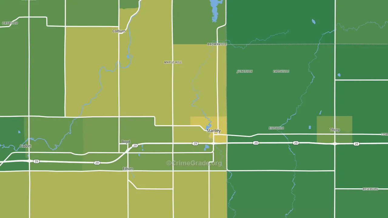 Stanley, WI Map of Vehicle Theft Rates