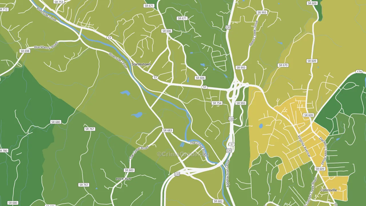 Stanleytown, VA Map of Vehicle Theft Rates