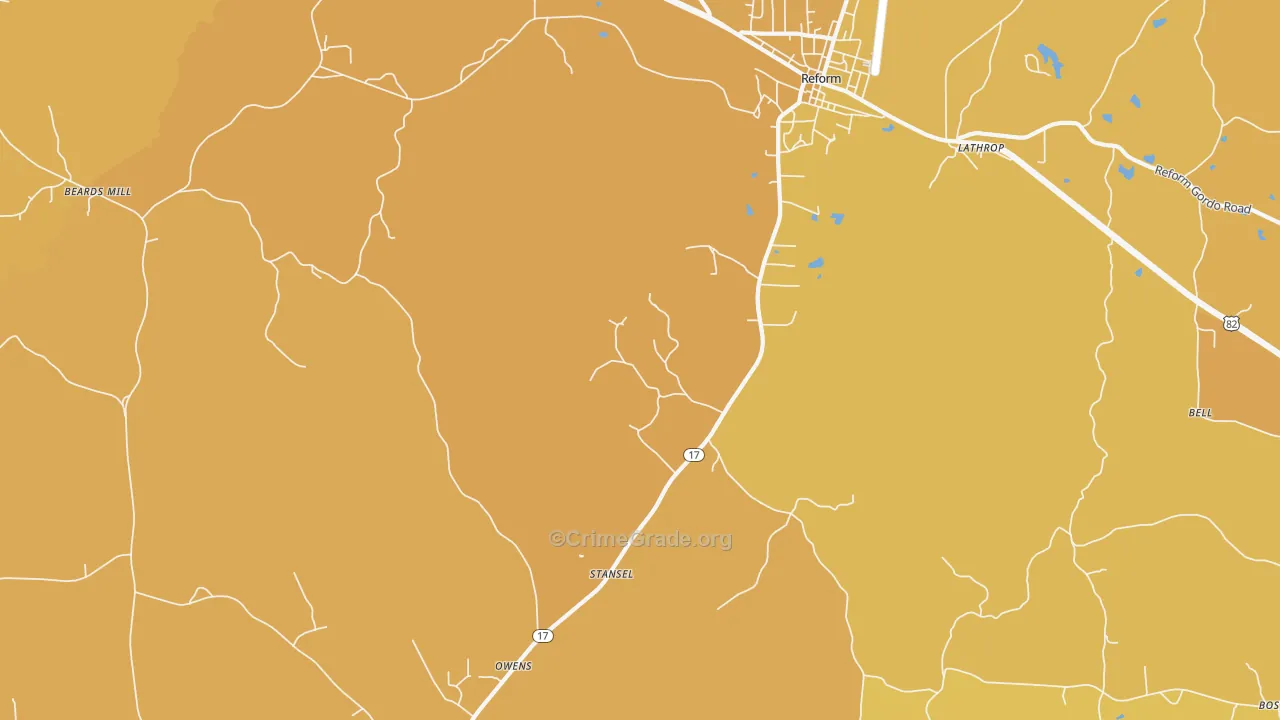 Stansel, AL Map of Vehicle Theft Rates