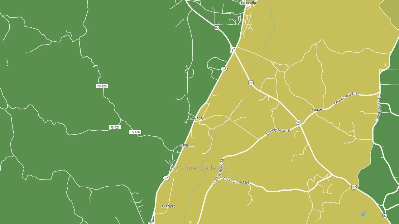 Stanton, AL Map of Vehicle Theft Rates