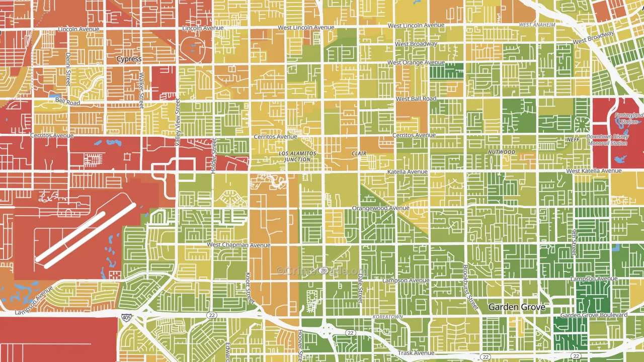Stanton, CA Map of Vehicle Theft Rates