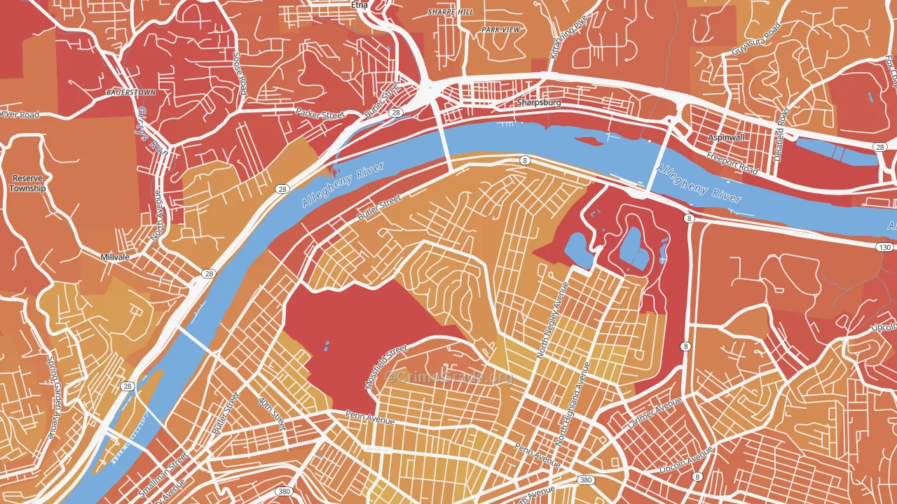 Stanton Heights, Pittsburgh, PA Map of Vehicle Theft Rates
