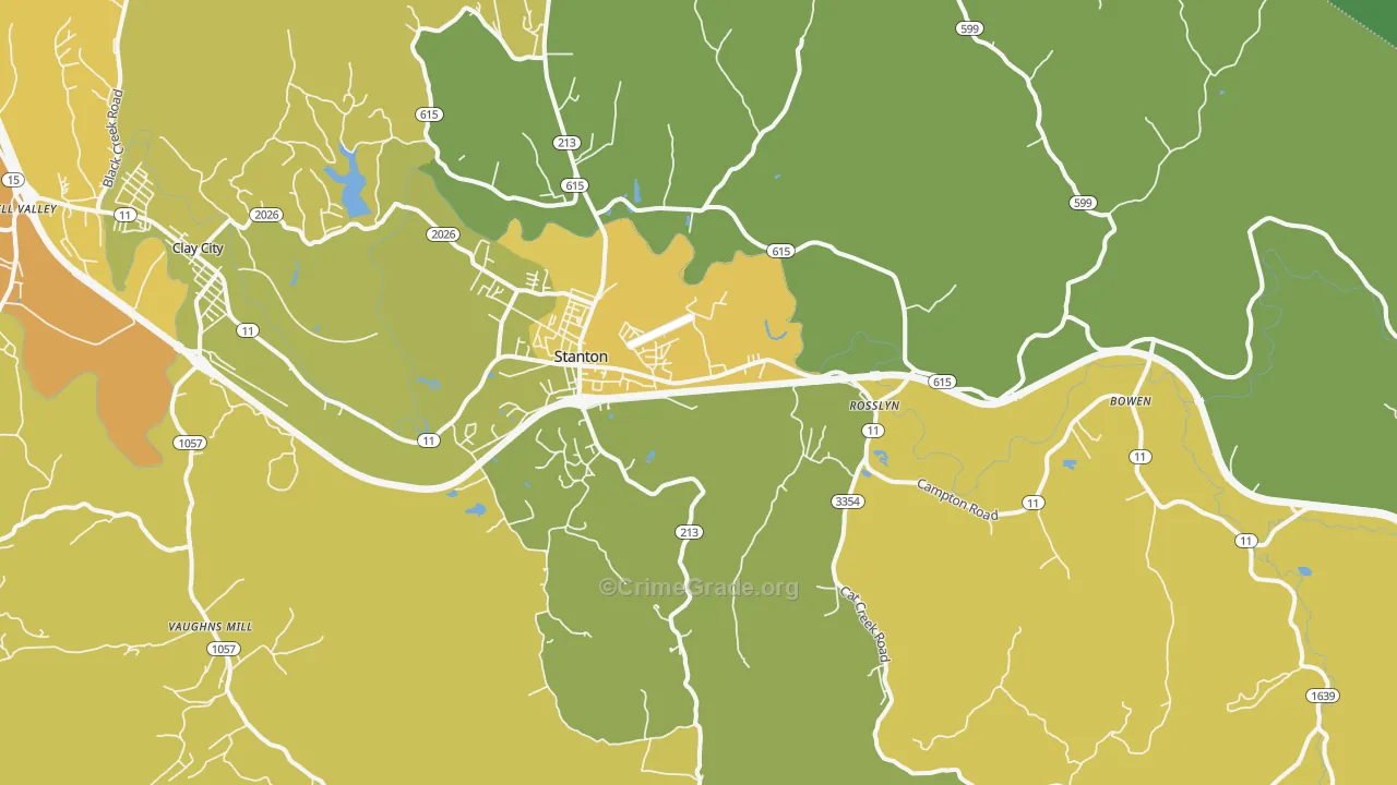 Stanton, KY Map of Vehicle Theft Rates