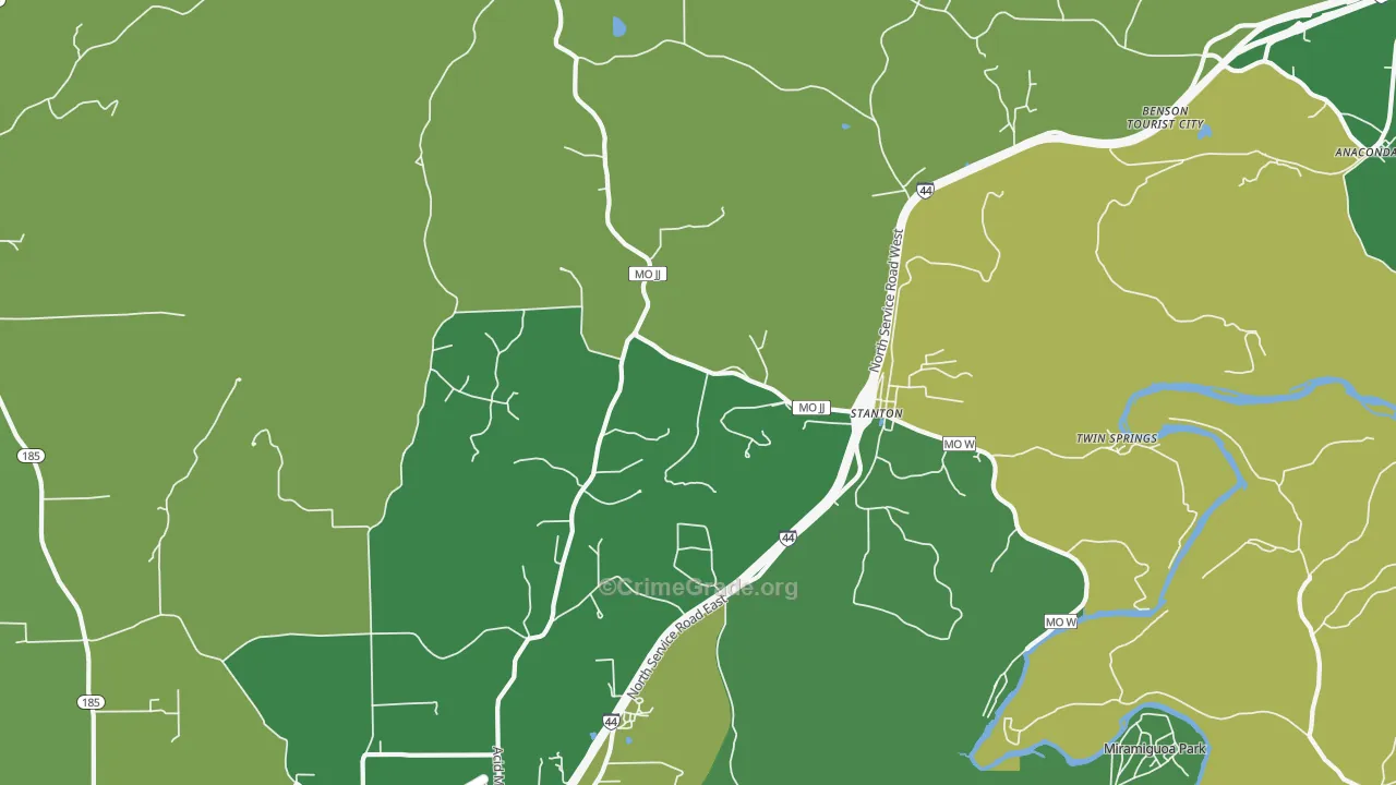 Stanton, MO Map of Vehicle Theft Rates