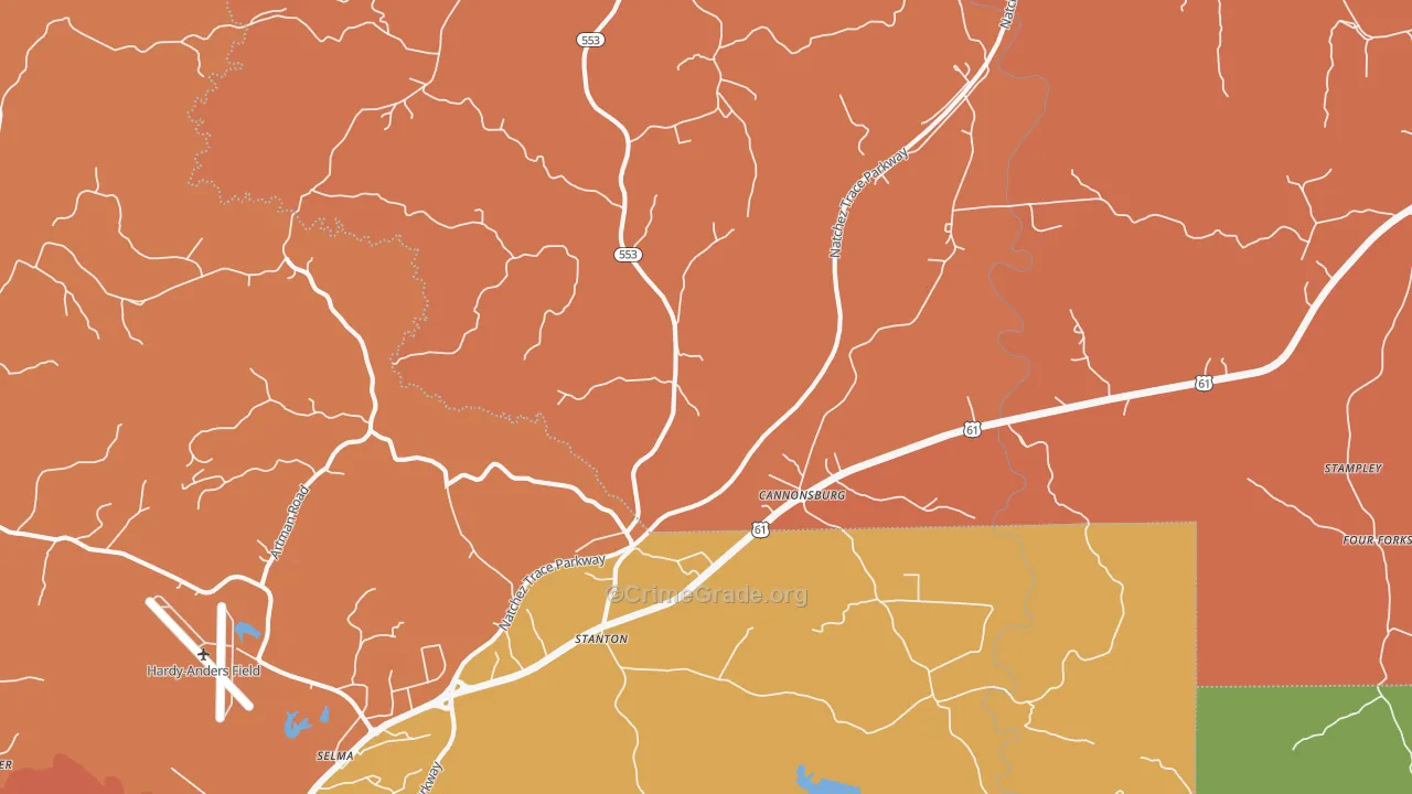 Stanton, MS Map of Vehicle Theft Rates