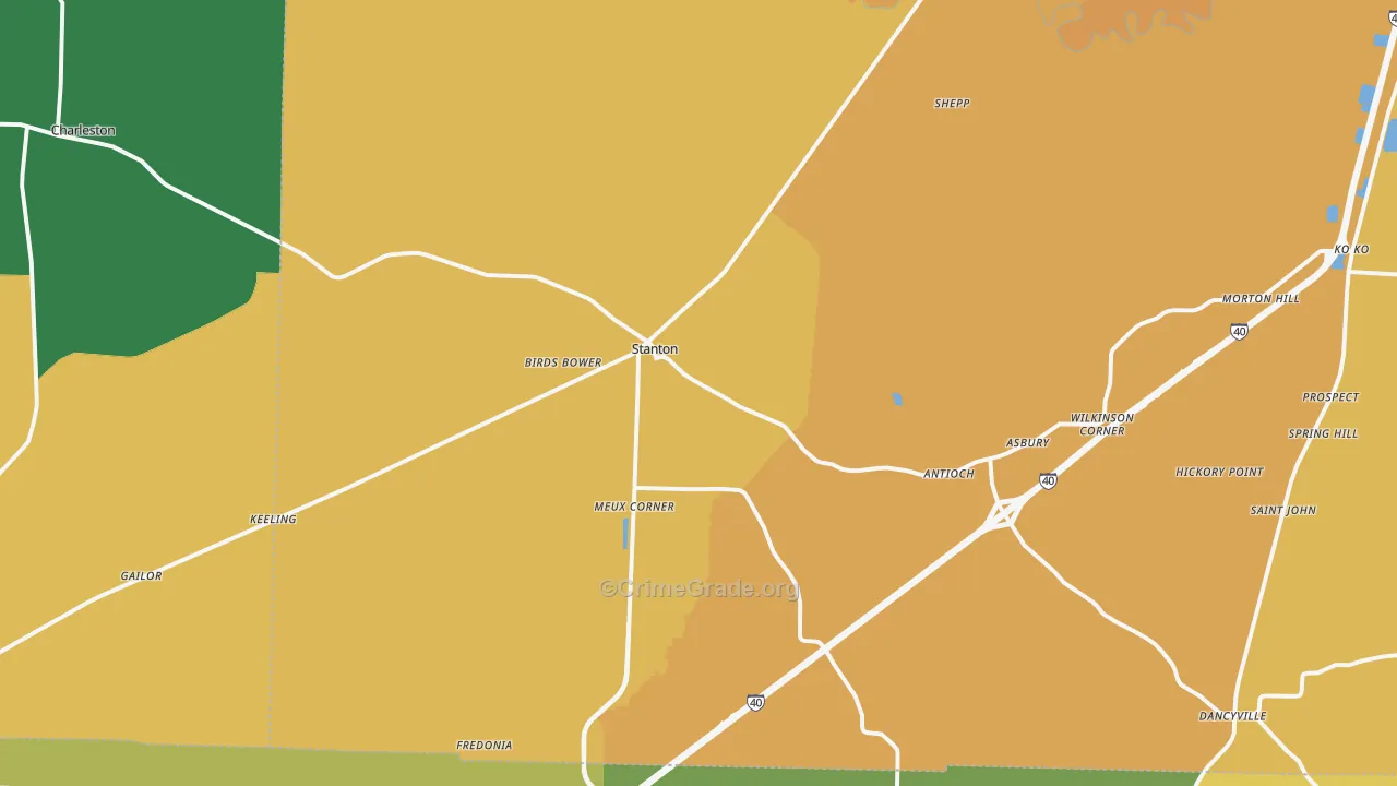 Stanton, TN Map of Vehicle Theft Rates
