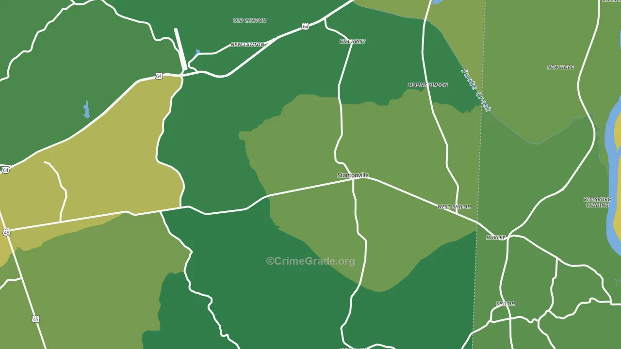 Stantonville, TN Map of Vehicle Theft Rates
