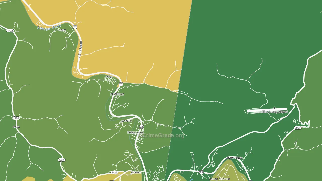 Stanville, KY Map of Vehicle Theft Rates