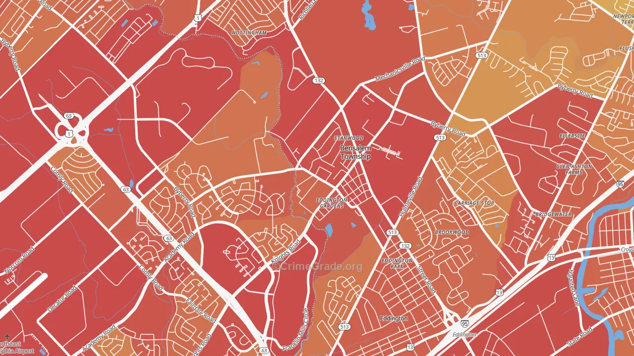 Stanwood, Bensalem, PA Map of Vehicle Theft Rates
