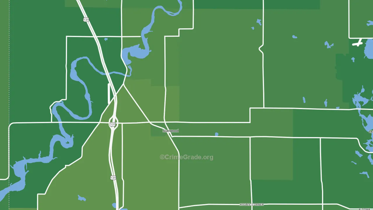 Stanwood, MI Map of Vehicle Theft Rates