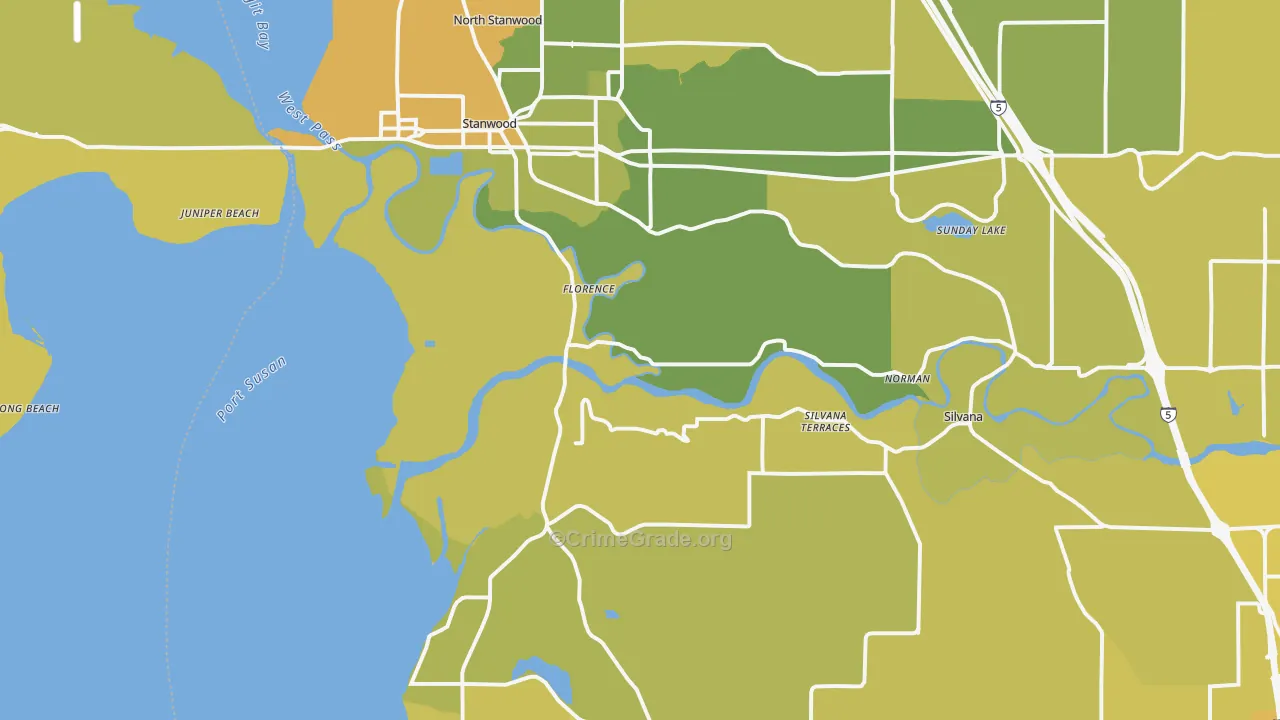 Stanwood, WA Map of Vehicle Theft Rates