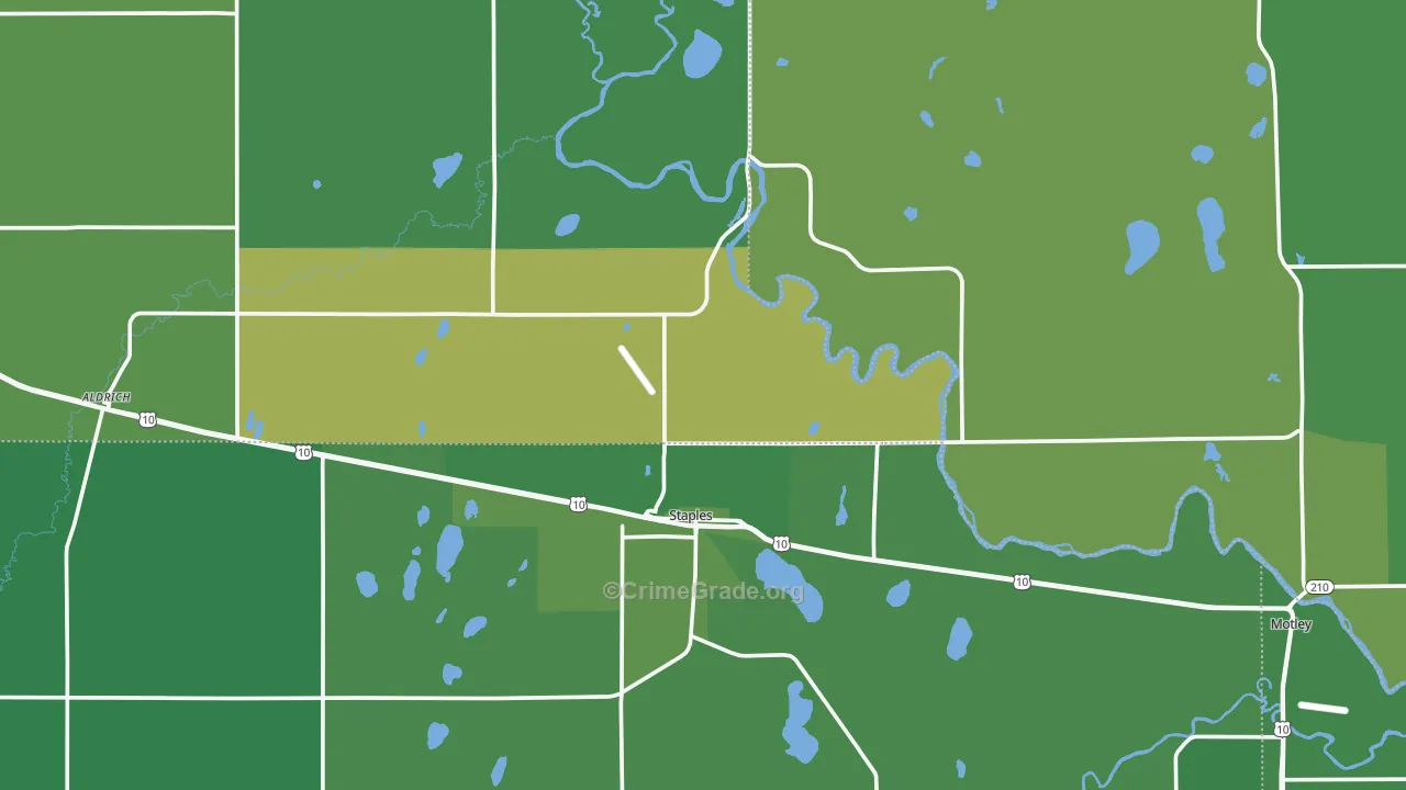 Staples, MN Map of Vehicle Theft Rates