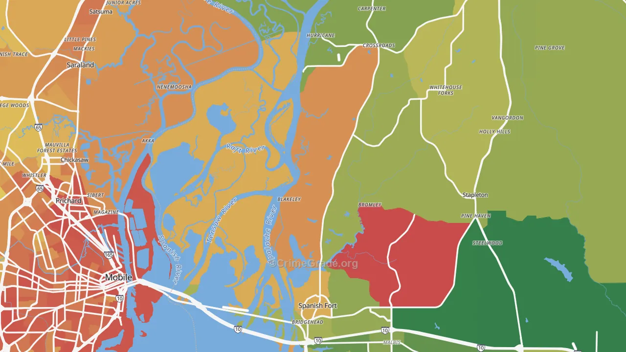 Stapleton, AL Map of Vehicle Theft Rates