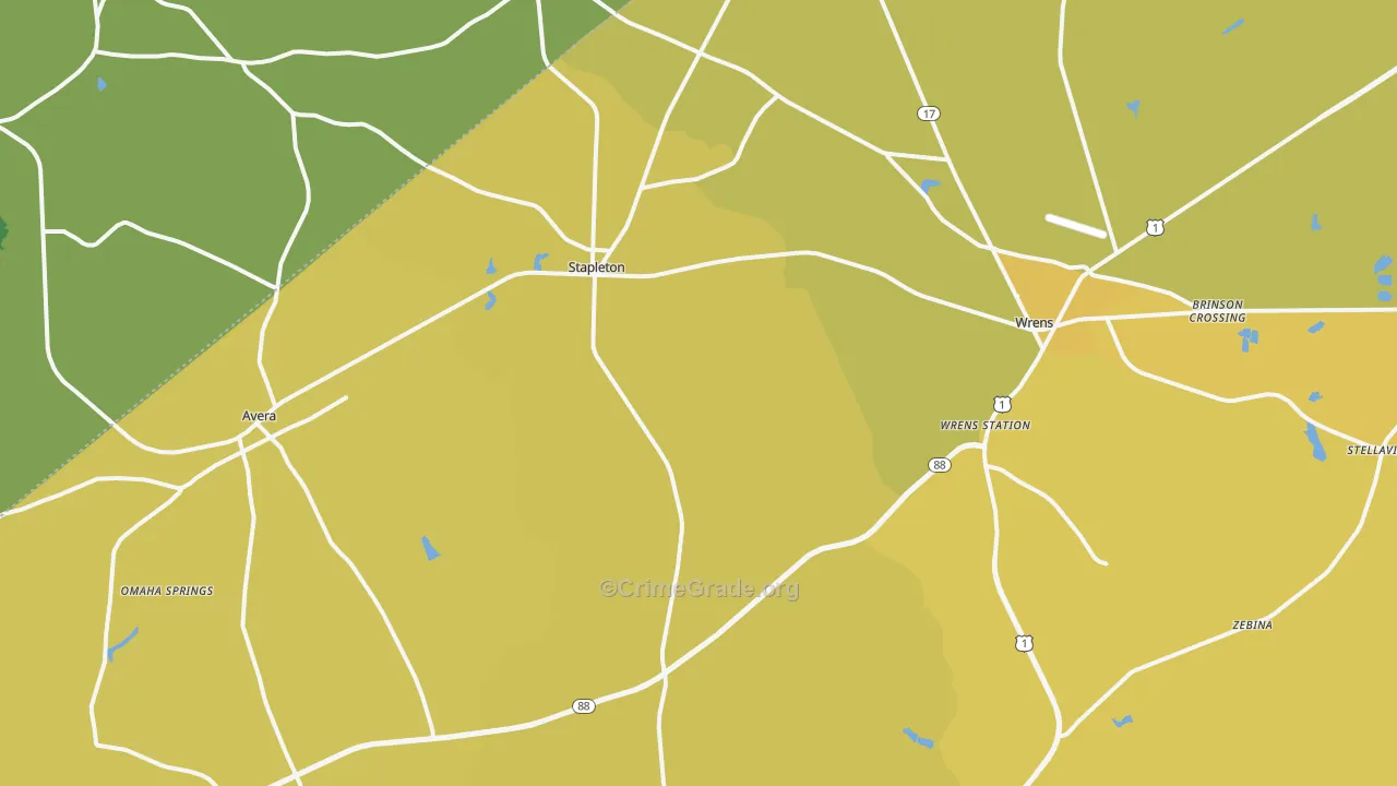 Stapleton, GA Map of Vehicle Theft Rates