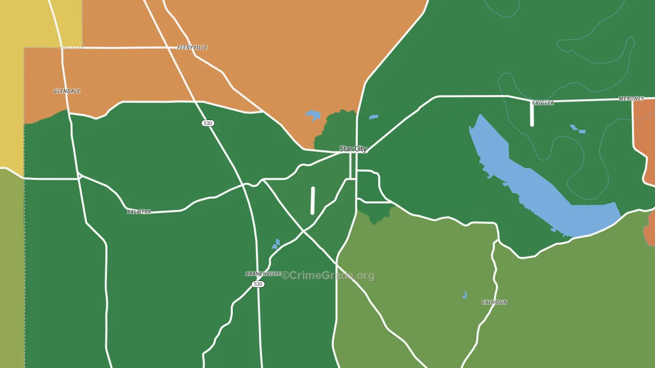 Star City, AR Map of Vehicle Theft Rates
